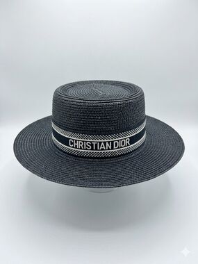 Chirstian Dior Vintage Black Straw Hat
